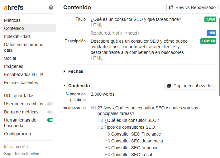 Extensión SEO Ahrefs